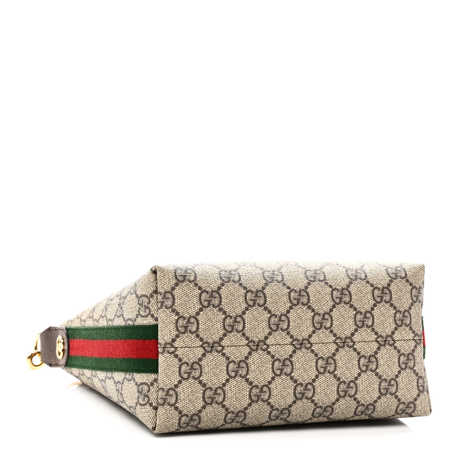 Gucci GG Supreme Monogram Textured Calfskin Web Super Mini Ophidia Shoulder Bag Beige Ebony New Acero