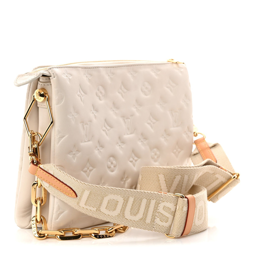 Louis Vuitton Lambskin Embossed Monogram Coussin PM Beige Cream