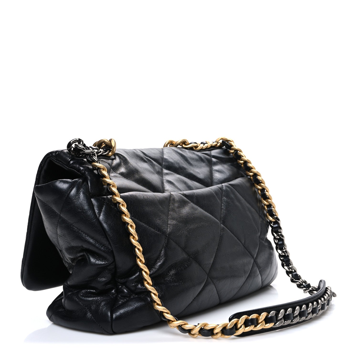 Chanel Shiny Goatskin Quilted Maxi Chanel 19 Flap Black