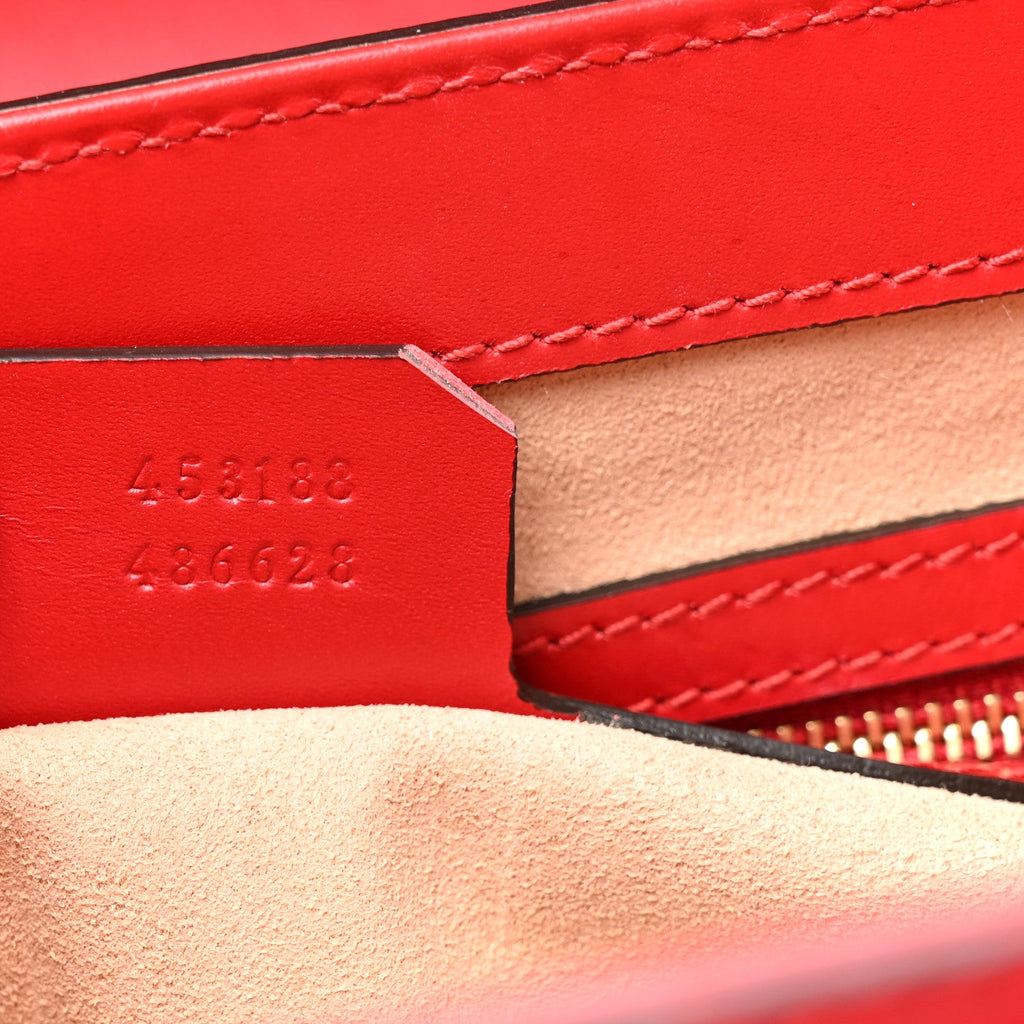 Gucci Guccissima Signature Small Padlock Top Handle Bag Hibiscus Red