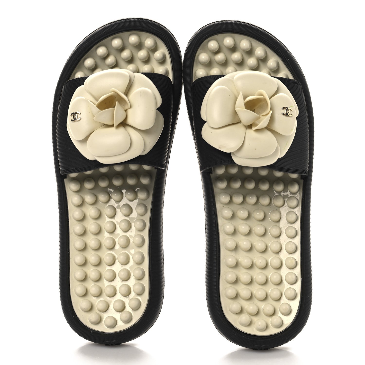 Chanel Thermoplastic PVC Camellia Mule Sandals 36 Black Ivory
