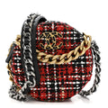 Chanel Tweed Quilted Chanel 19 Round Clutch With Chain  Red Black White Green