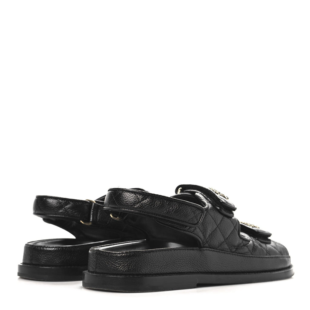 Grained Calfskin Velcro Dad Sandals 38 Black