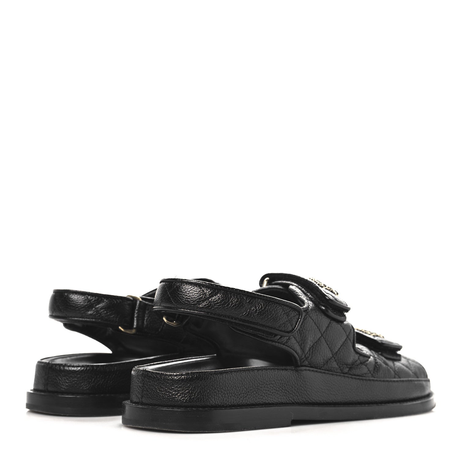Grained Calfskin Velcro Dad Sandals 38 Black