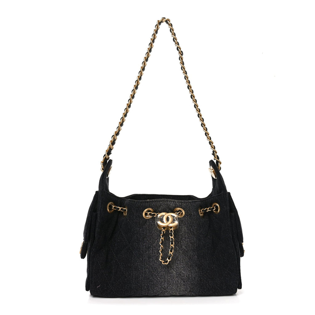 Chanel Washed Denim Quilted Mini Chanel 25 Handbag Black