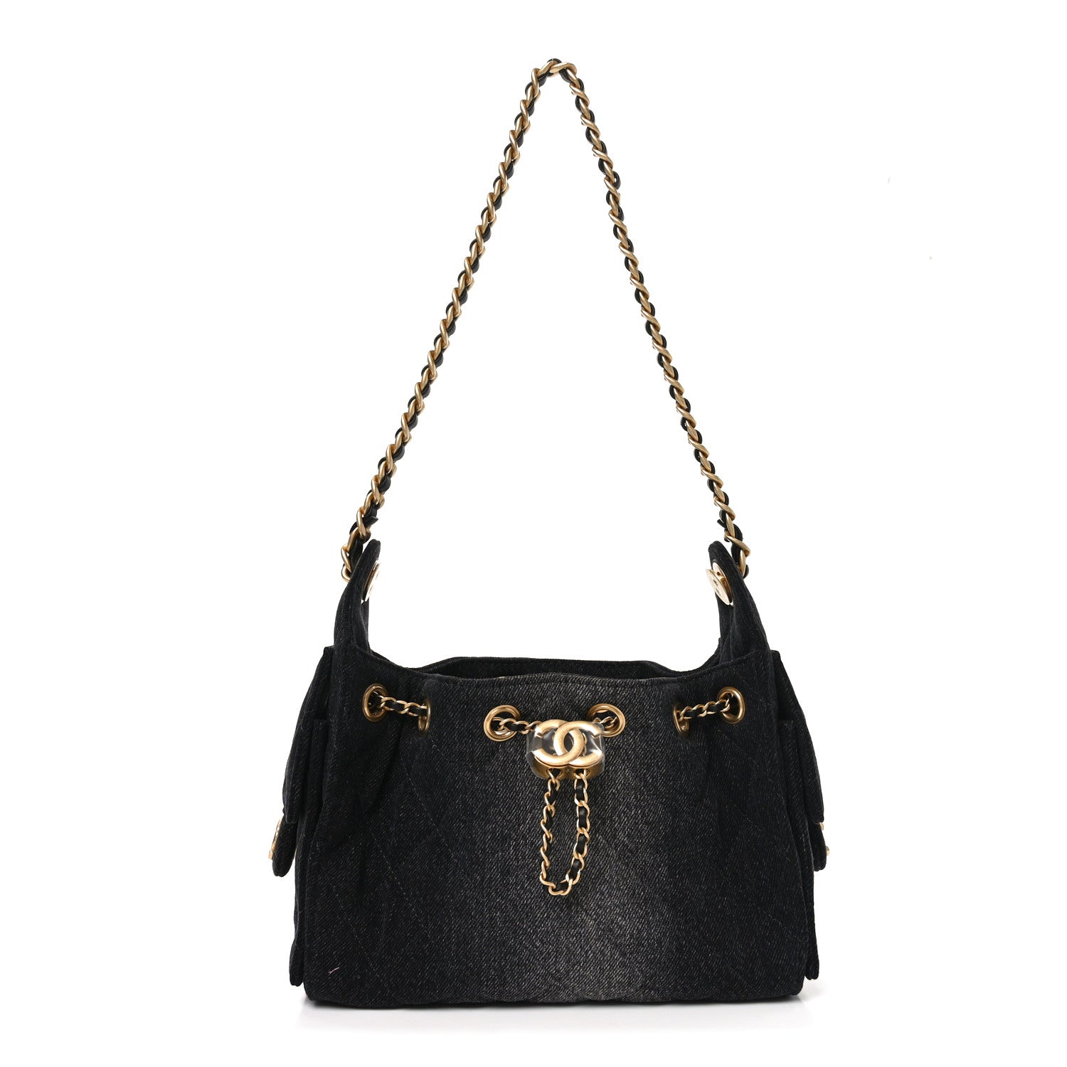 Chanel Washed Denim Quilted Mini Chanel 25 Handbag Black