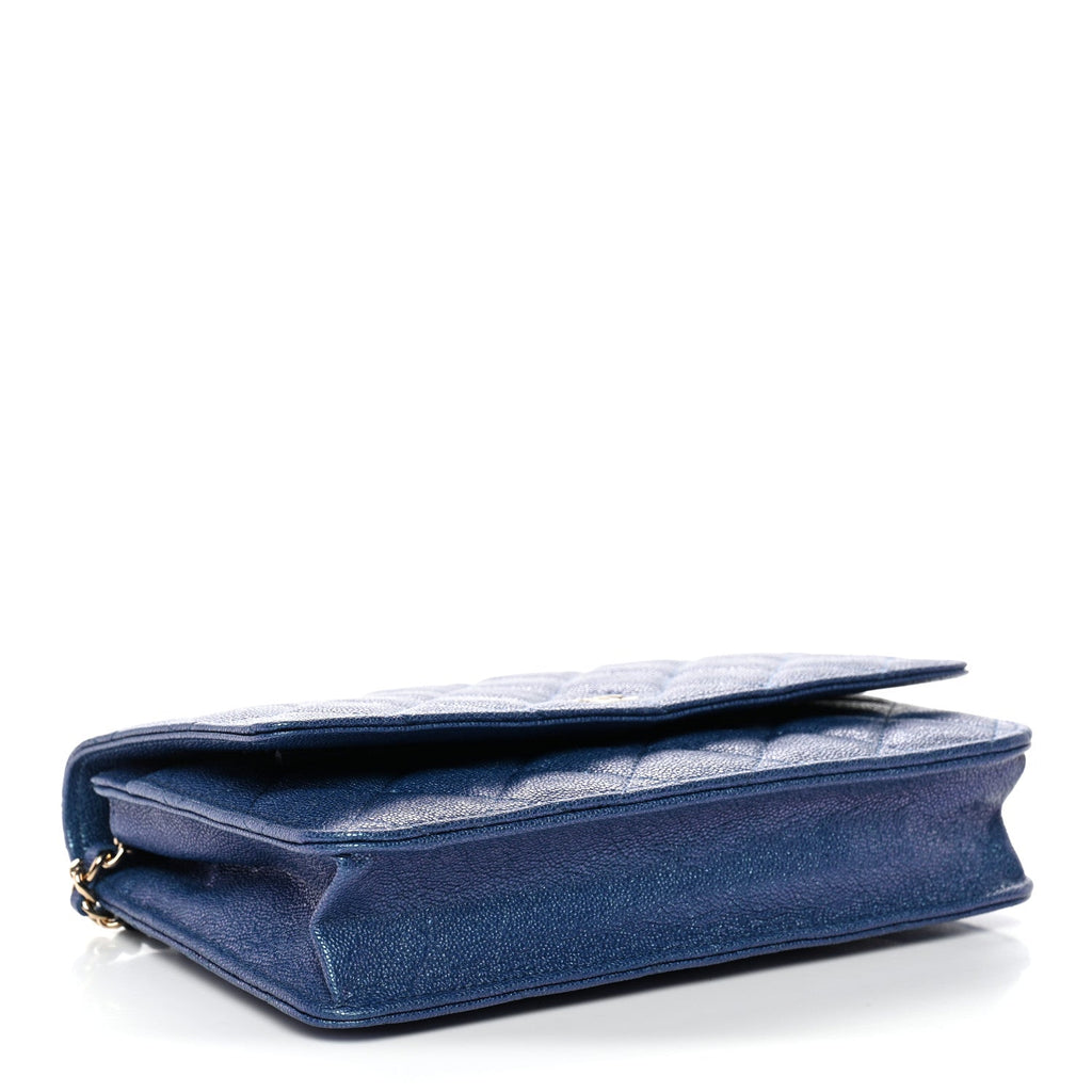 Chanel Iridescent Caviar Quilted Wallet on Chain WOC Dark Blue
