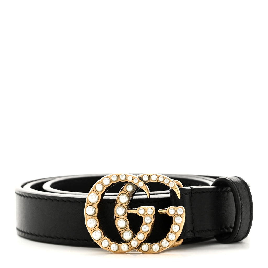 Gucci Calfskin Pearl Double G 20mm Belt 70 28 Black Cream