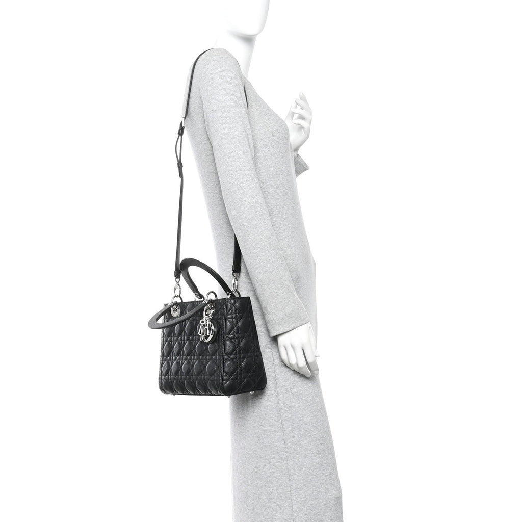 Christian Dior Grained Calfskin Cannage Medium Lady Dior Black