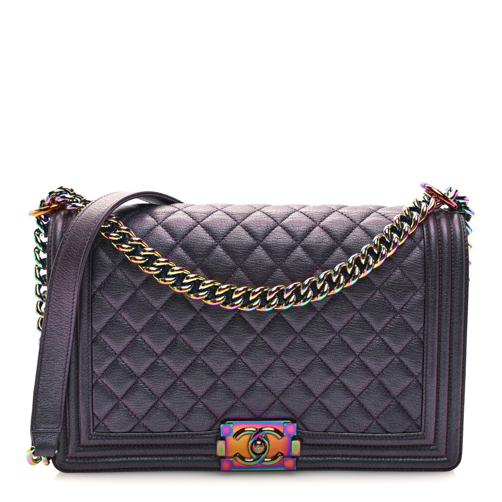Chanel Iridescent Goatskin Quilted New Medium Boy Flap Purple