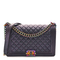 Chanel Iridescent Goatskin Quilted New Medium Boy Flap Purple