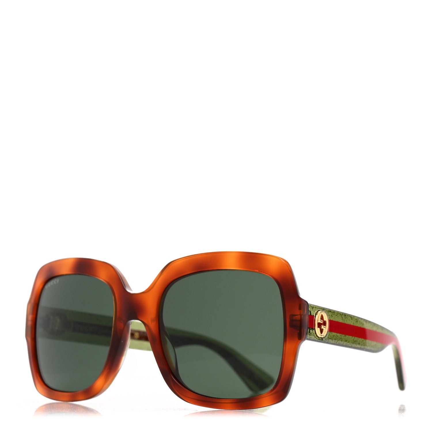 Gucci Acetate Square Frame Web Glitter Sunglasses GG0036SN Havana