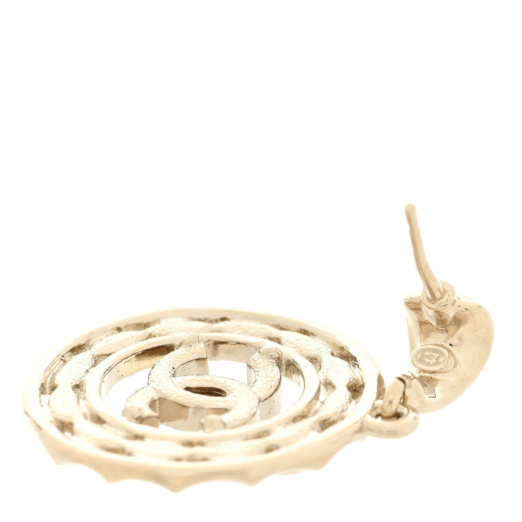 Crystal CC Round Drop Earrings Gold