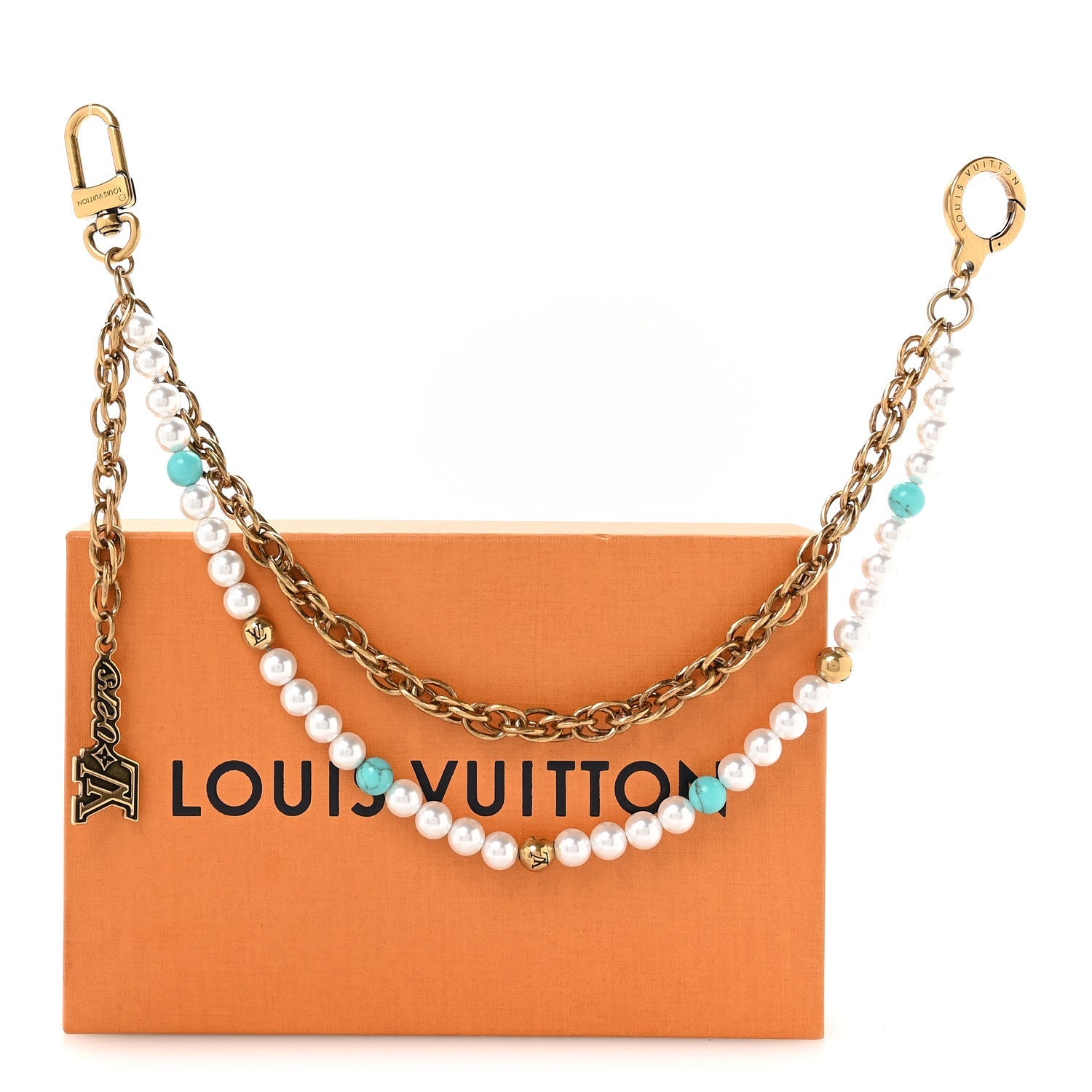 Louis Vuitton Chain Belt Pearls Bag Charm Gold