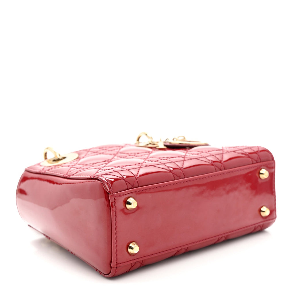 Christian Dior Patent Cannage Mini Lady Dior Red
