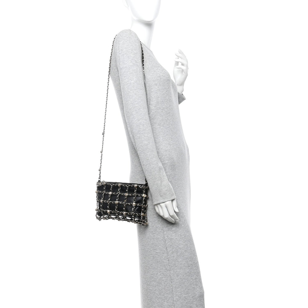 Chanel Lambskin Chain Frame Medallion Shoulder Bag Black