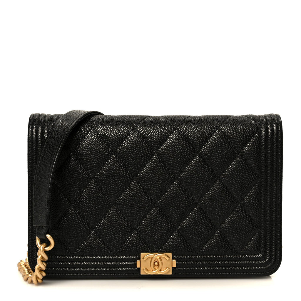 Chanel Caviar Quilted Boy Wallet On Chain WOC Black