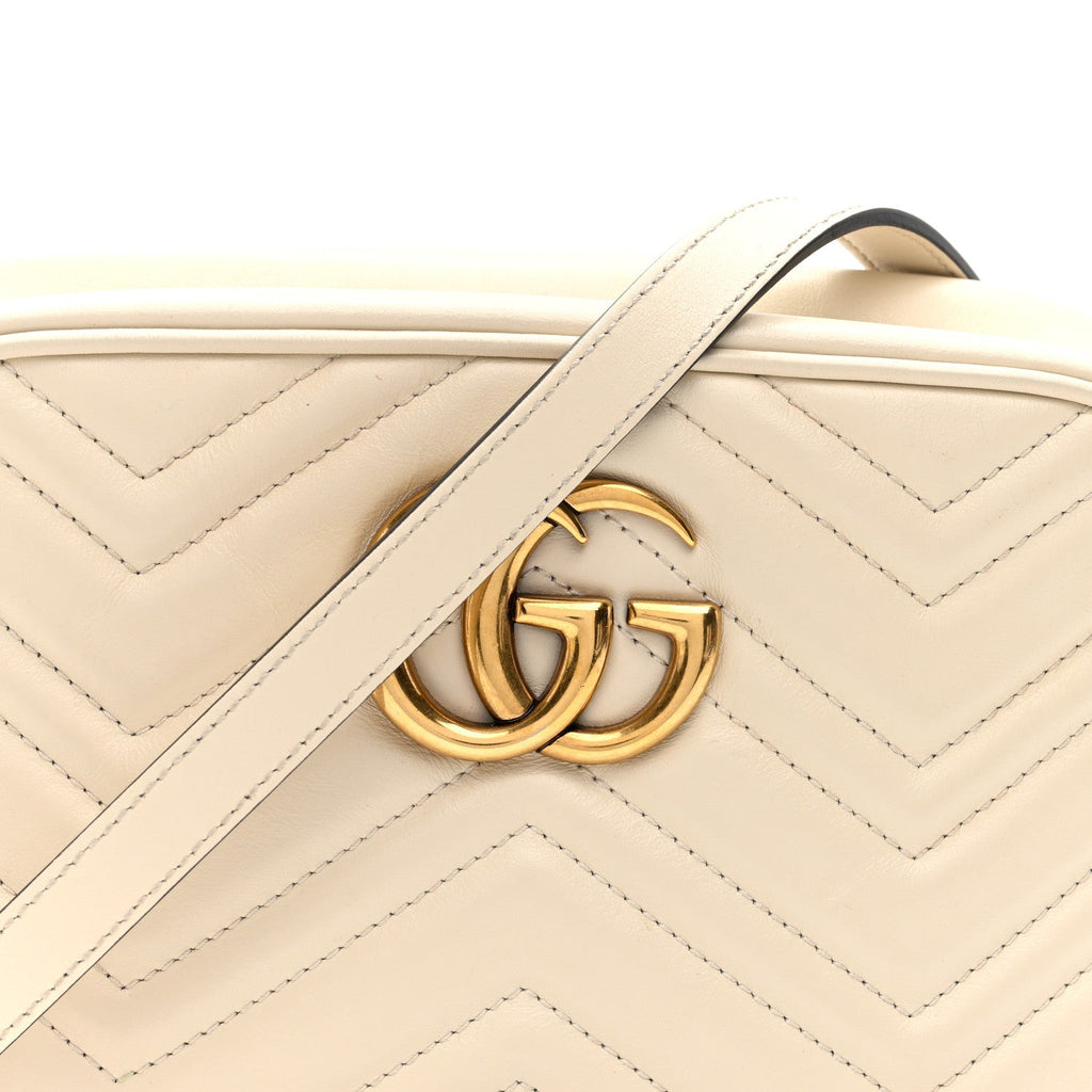 Gucci Calfskin Matelasse Small GG Marmont Chain Shoulder Bag White
