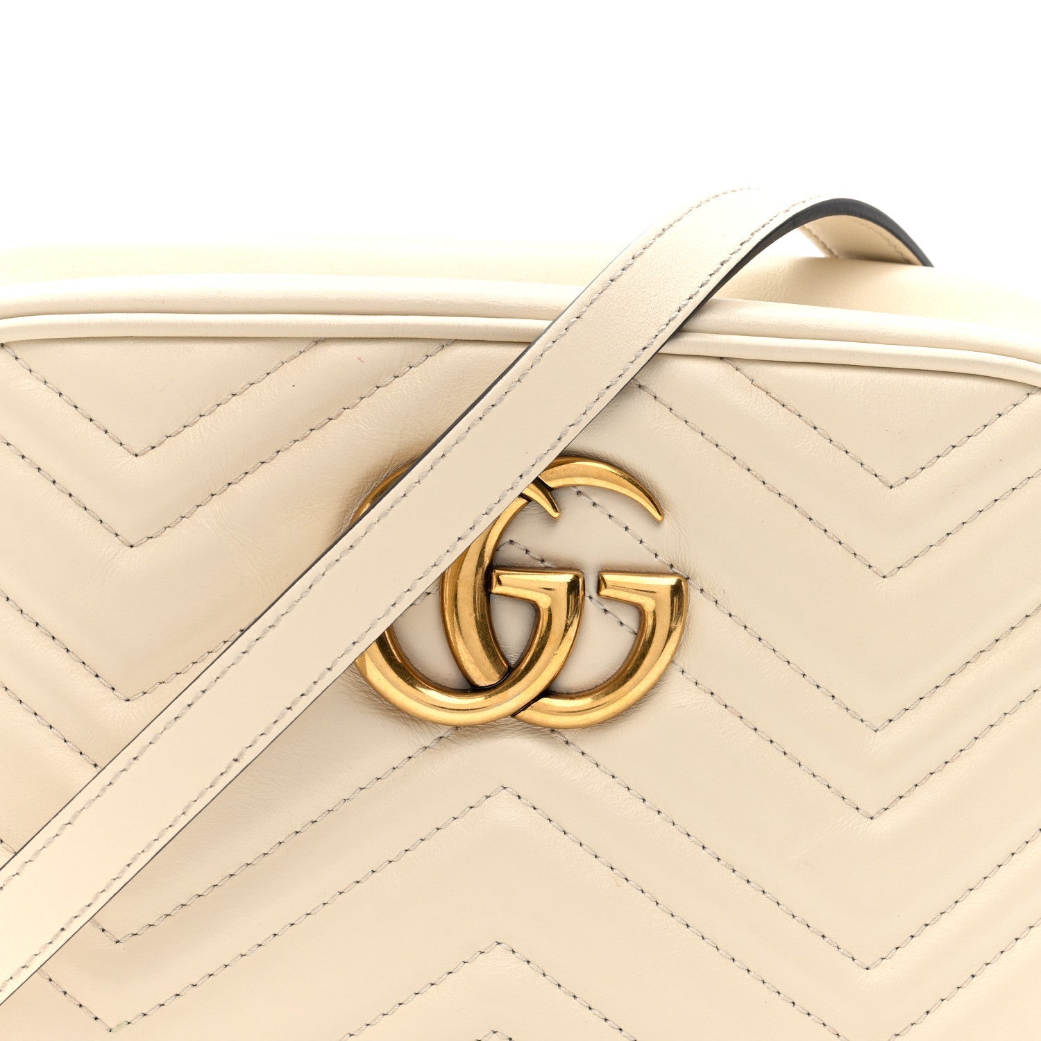 Gucci Calfskin Matelasse Small GG Marmont Chain Shoulder Bag White