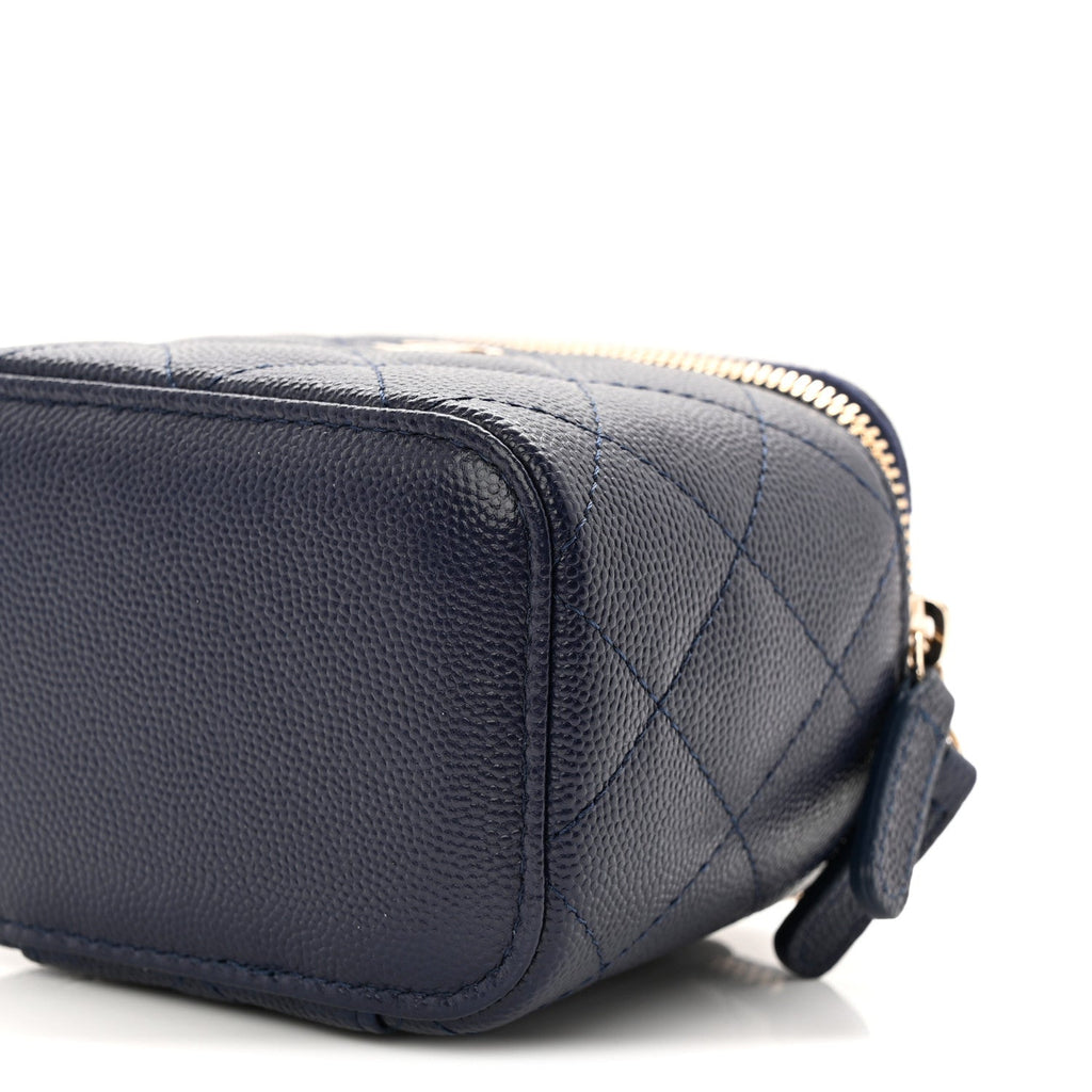 Chanel Caviar Quilted Mini Vanity Case With Chain Navy Blue