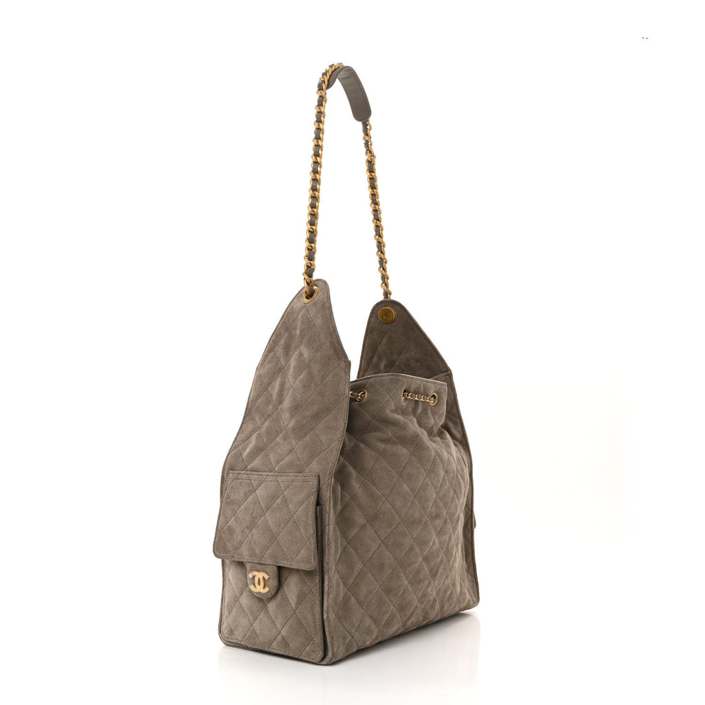 Chanel Suede Quilted Medium Chanel 25 Handbag Dark Grey