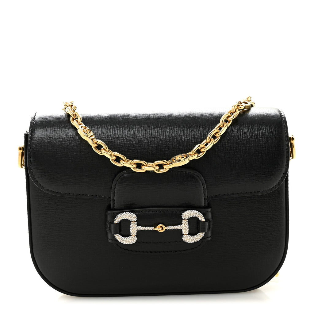 Gucci Azalea Calfskin Mini Crystal Horsebit 1955 Shoulder Bag Black
