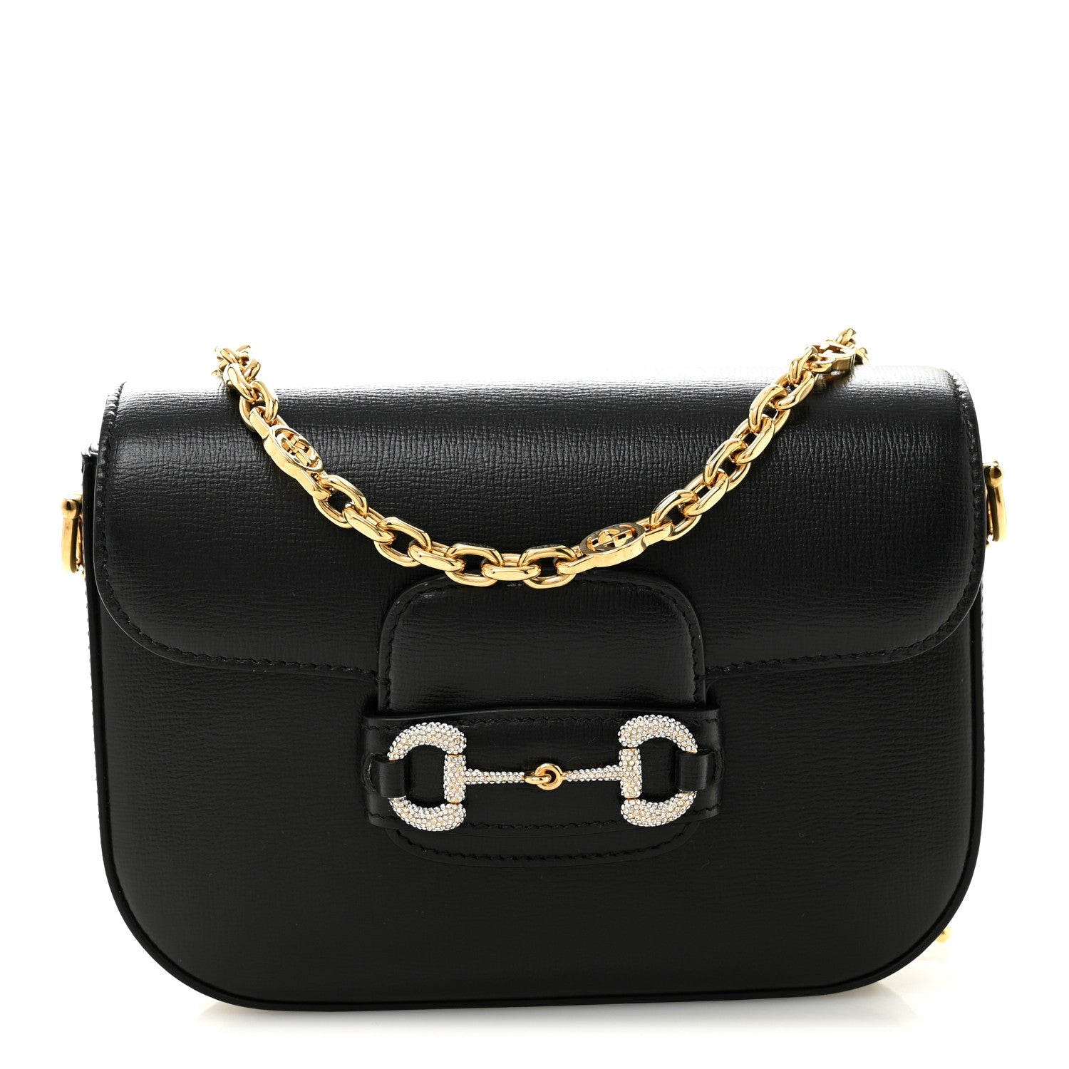 Gucci Azalea Calfskin Mini Crystal Horsebit 1955 Shoulder Bag Black