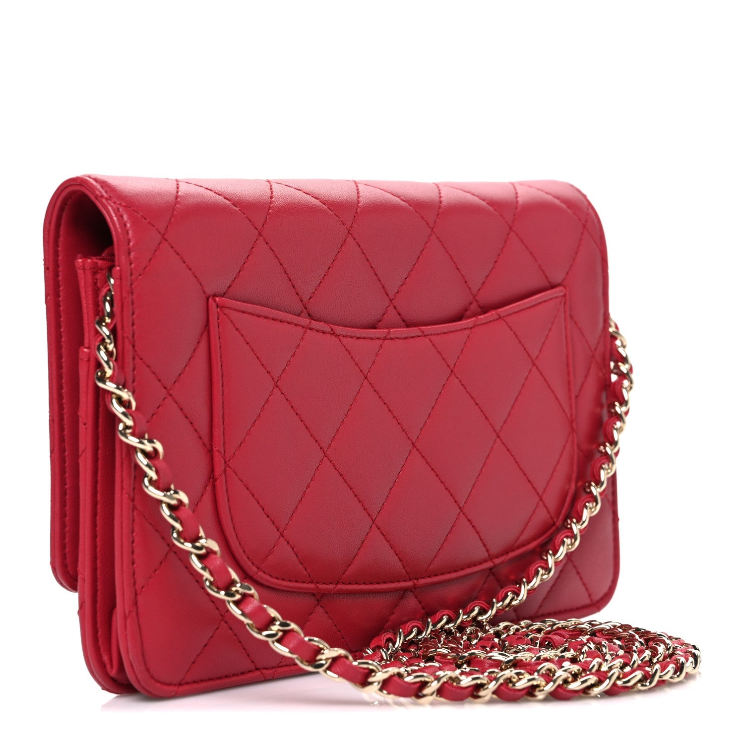 Chanel Lambskin Quilted Wallet On Chain WOC Dark Pink