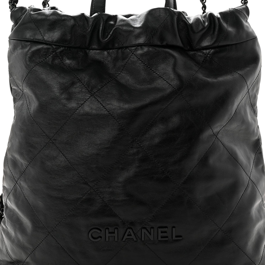 Chanel Shiny Calfskin Quilted Chanel 22 Backpack So Black