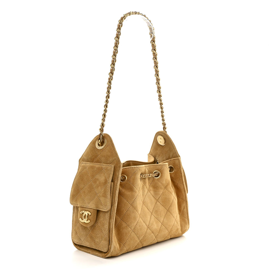 Chanel Suede Quilted Mini Chanel 25 Handbag Beige