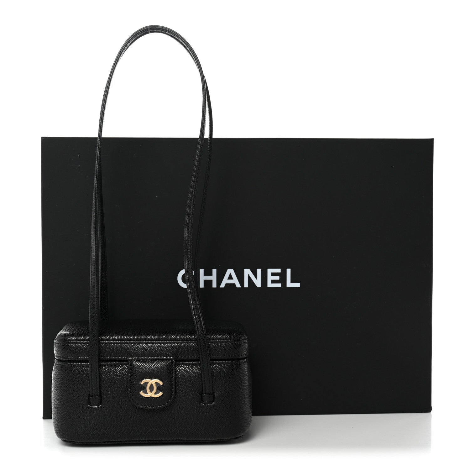 Chanel Shiny Caviar Preppy Coco Long Vanity With Strap Black