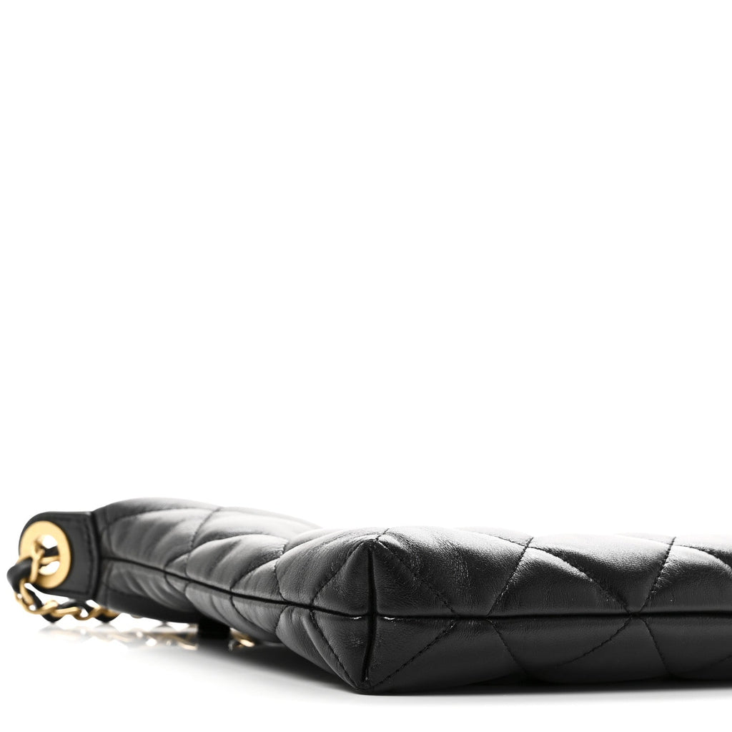Chanel Shiny Lambskin Quilted CC Hobo Black