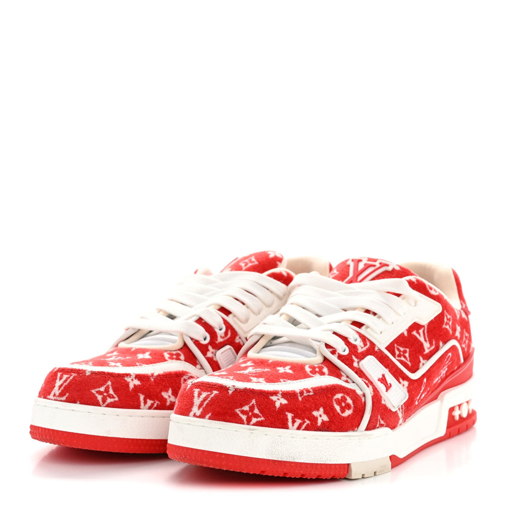 Louis Vuitton Jacquard Velvet Monogram Mens LV Trainer Sneakers 8 Red