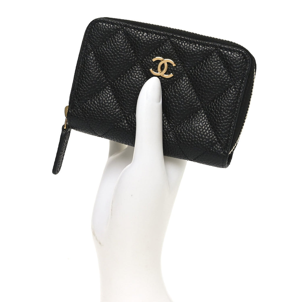 Caviar Quilted Zip Coin Purse Black