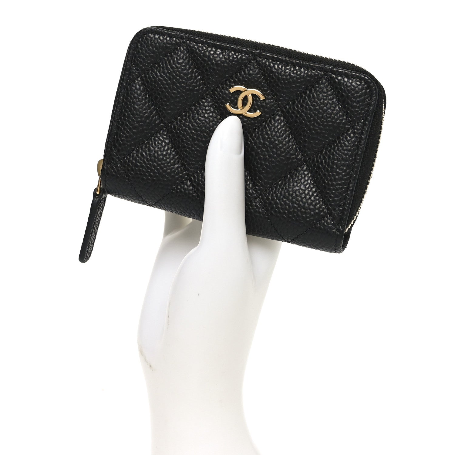 Caviar Quilted Zip Coin Purse Black