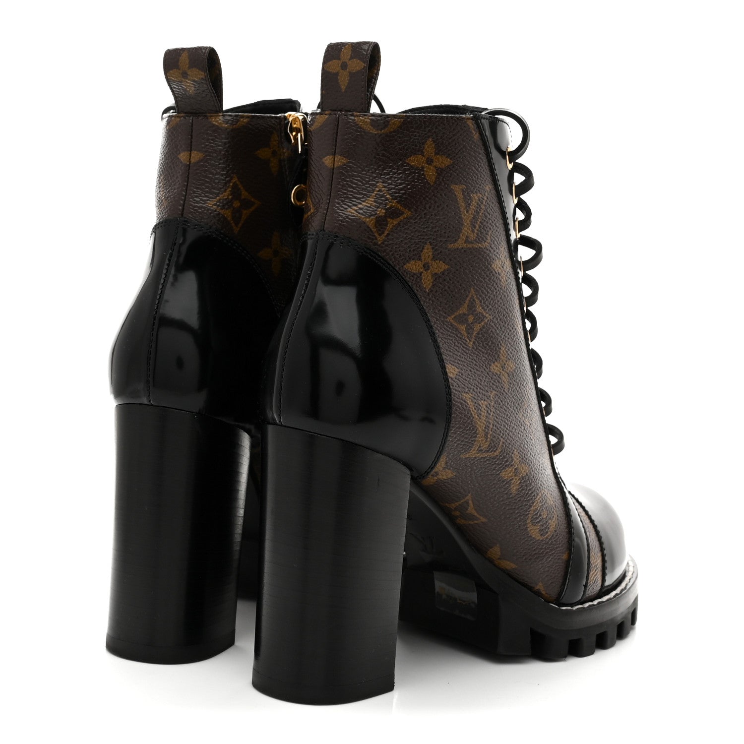 Louis Vuitton Patent Calfskin Monogram Star Trail Ankle Boots 38 Black