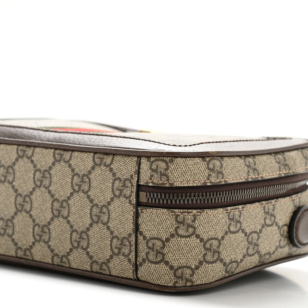 Gucci GG Supreme Monogram Web Small Ophidia Top Handle Shoulder Bag Brown
