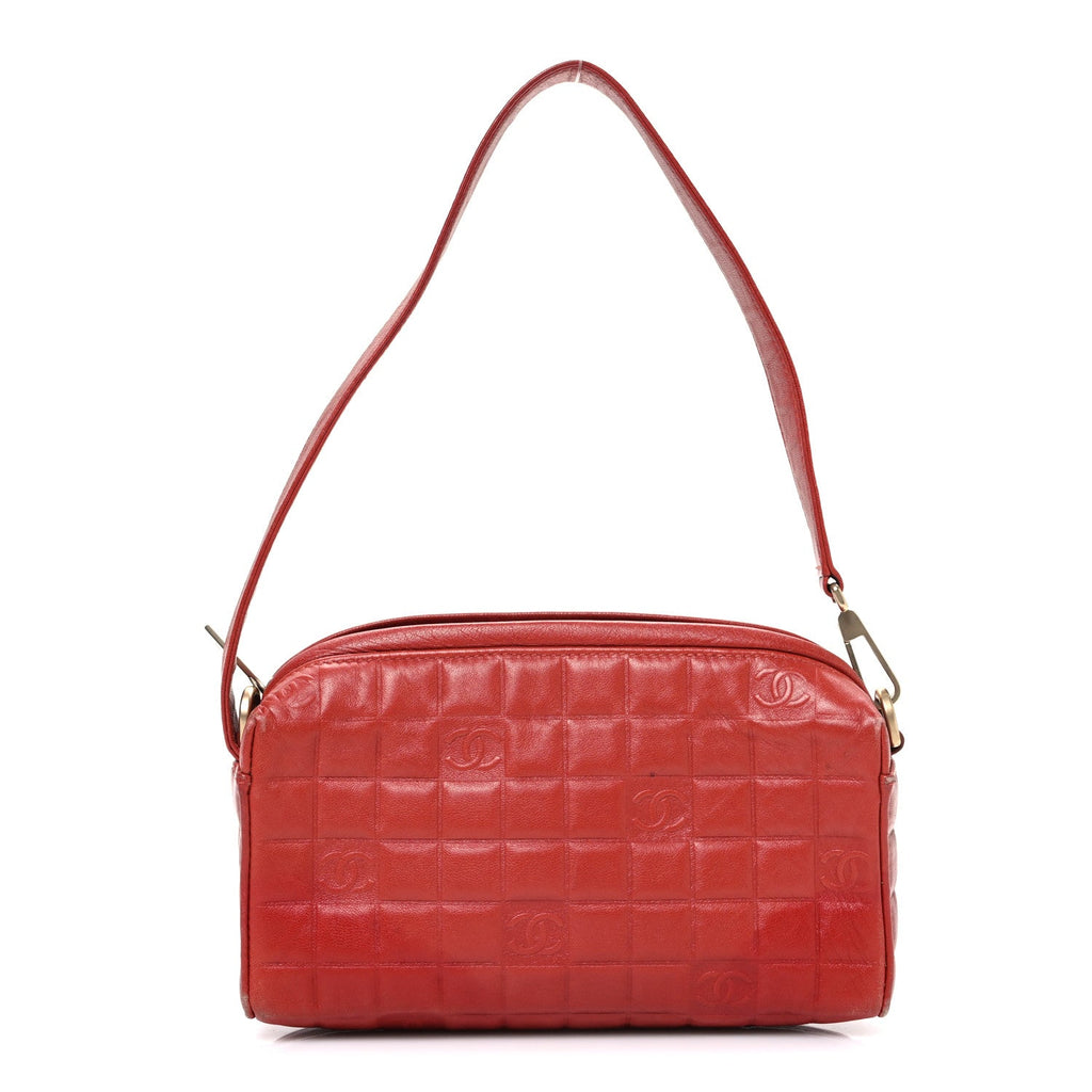 Chanel Lambskin Embossed CC Chocolate Bar Shoulder Bag Red