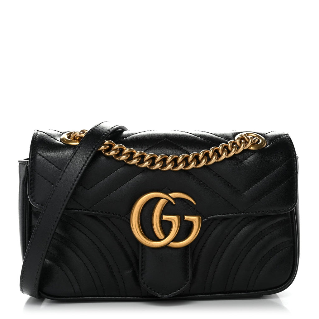 Gucci Calfskin Matelasse Mini GG Marmont Shoulder Bag Black