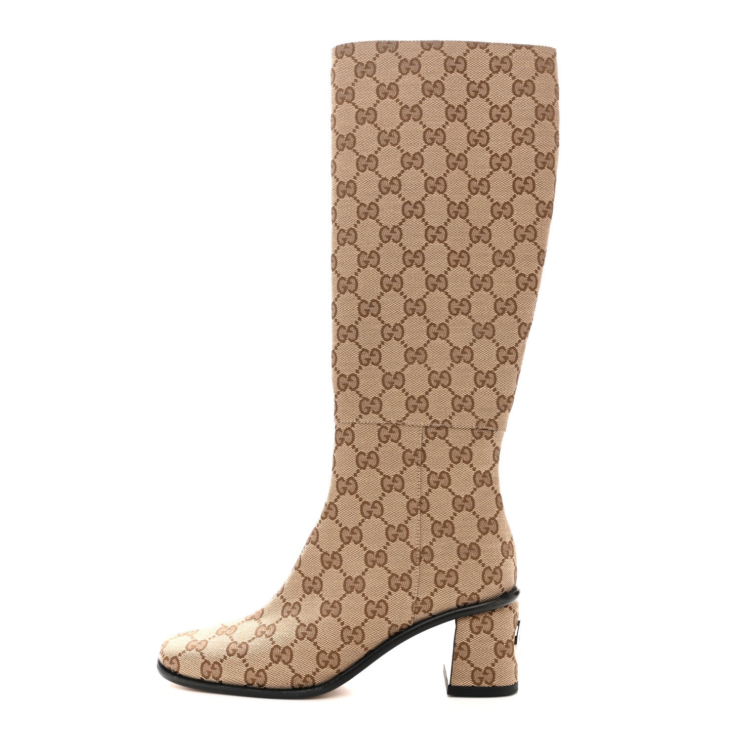 Gucci GG Supreme Knee High Boots 35 Beige Ebony New Acero