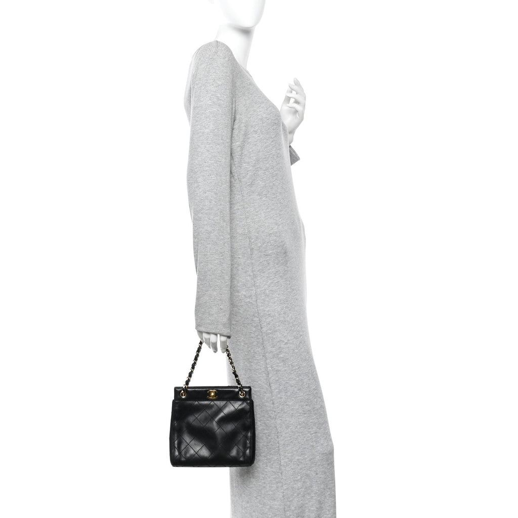 Chanel Lambskin Stitched Small Tote Black