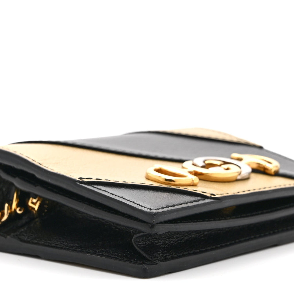 Gucci Calfskin Diagonal Striped Zumi Chain Card Case Wallet Black Beige