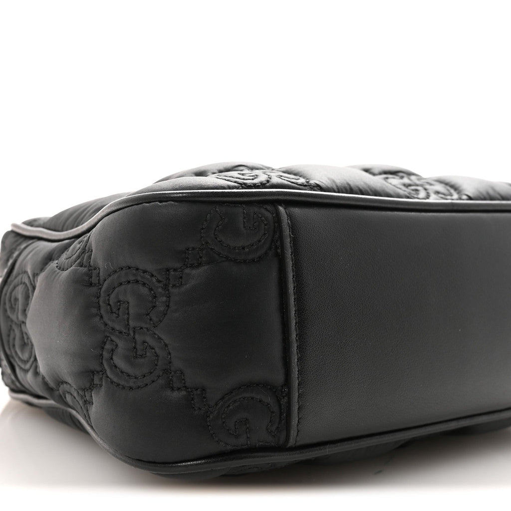 Gucci Nylon Calfskin Enamel GG Matelasse Shoulder Bag Black