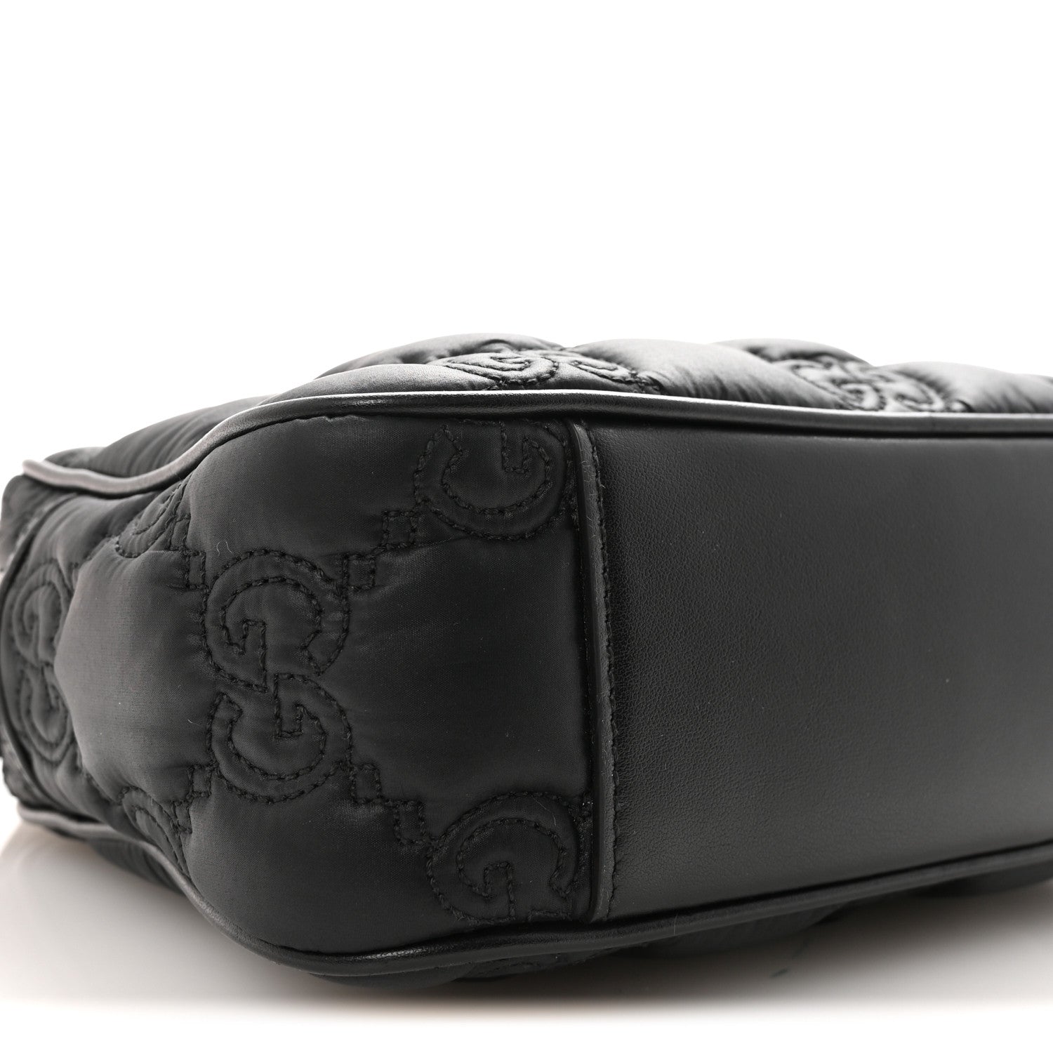 Gucci Nylon Calfskin Enamel GG Matelasse Shoulder Bag Black