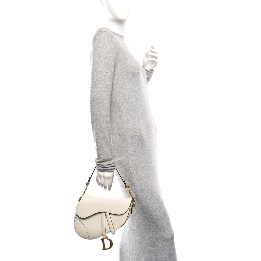 Christian Dior Grained Calfskin Saddle Bag White