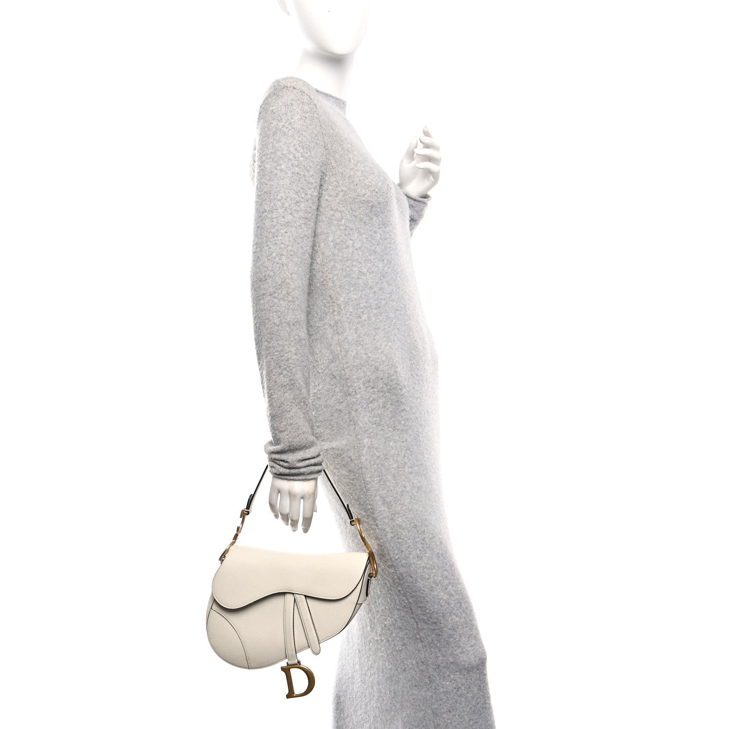 Christian Dior Grained Calfskin Saddle Bag White
