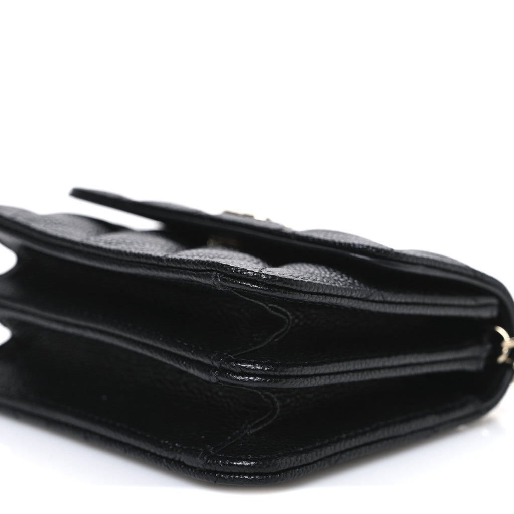 Chanel Caviar Quilted Mini Ribbon Wallet On Chain WOC Black