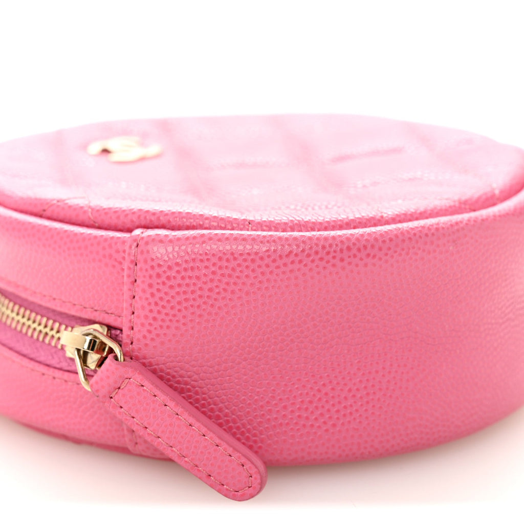 Chanel Caviar Quilted Round Clutch With Chain Pink