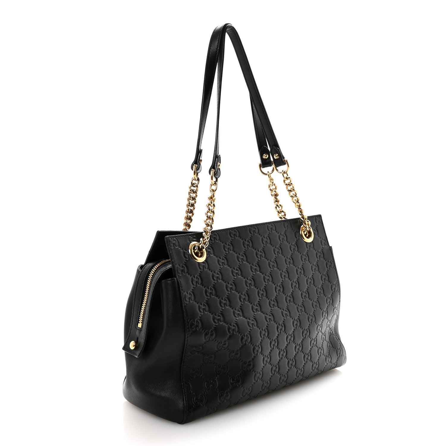 Gucci Guccissima Signature Medium Shoulder Tote Bag Black