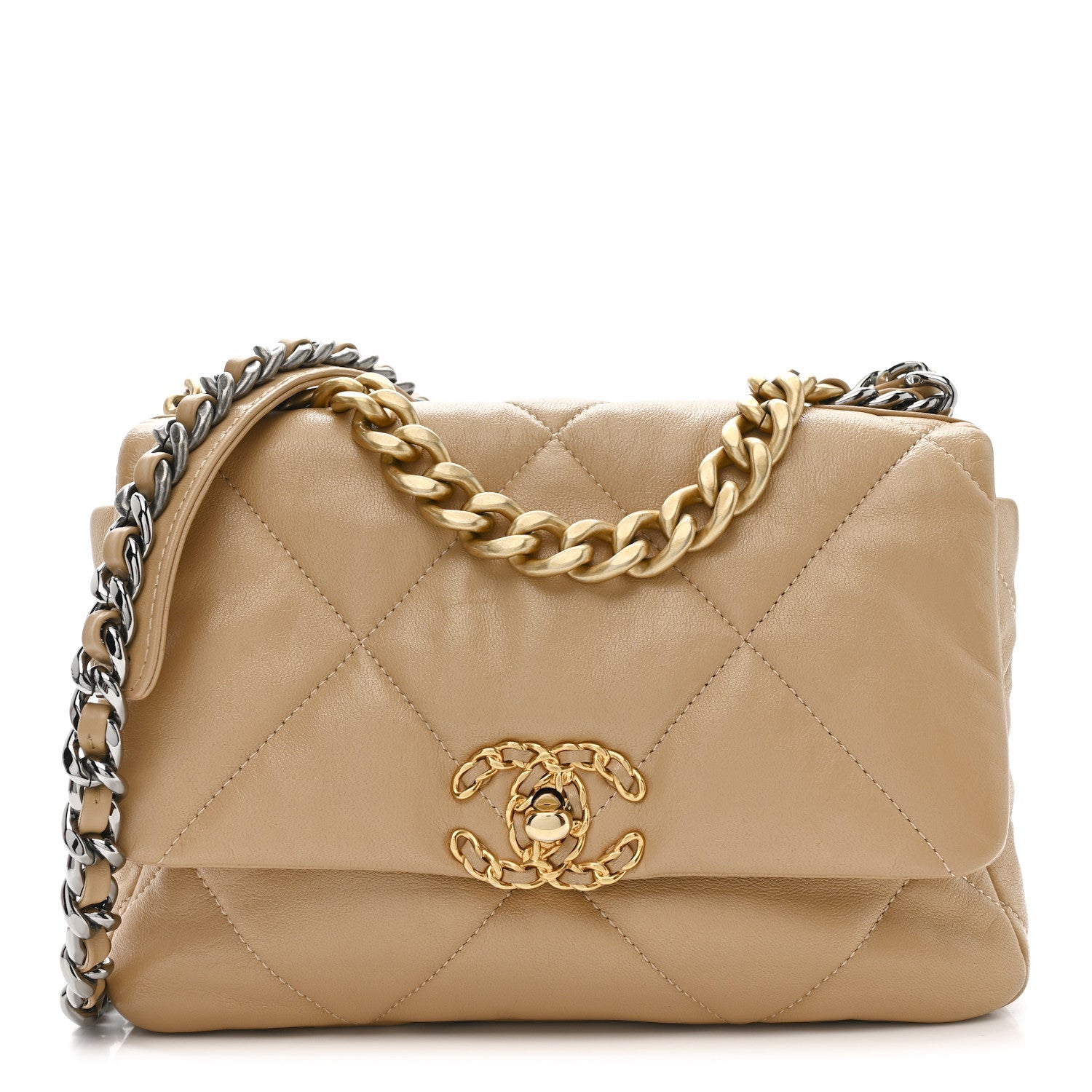 Chanel Goatskin Quilted Medium Chanel 19 Flap Dark Beige